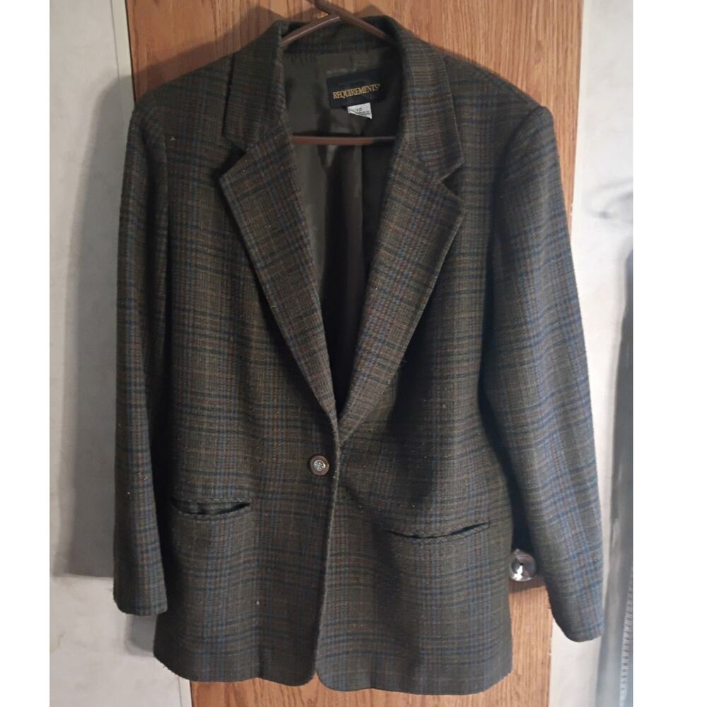 Vintage 90s Plaid Blazer Crest Buttons Academic Equestrian Preppy Jacket